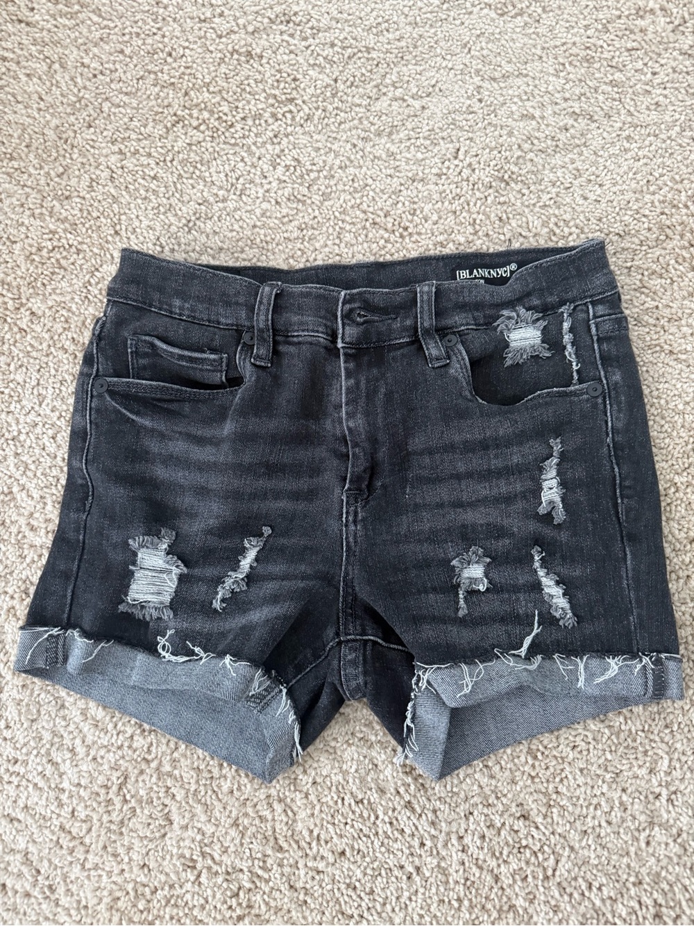 Blank NYC Charcoal Black Distressed Rolled-Hem Jean Shorts